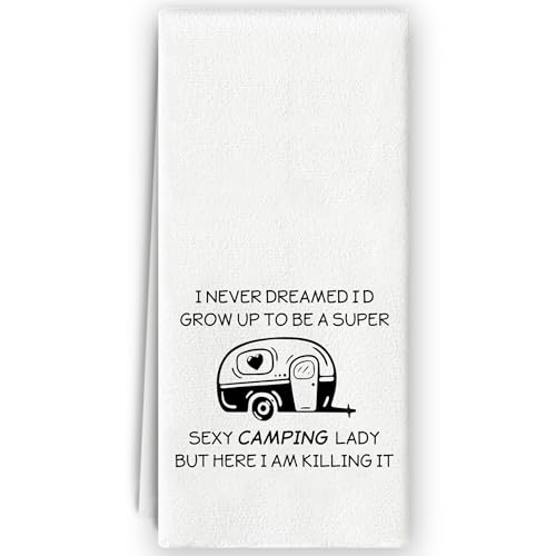 Bnzolyoia Camping Kitchen Hand Towels - Campers Gifts for Women RV Owners, Trailer RV Decor for Inside, Camper Must Haves, Funny Camper Dish Towels for RV Kitchen 16x24 Inch