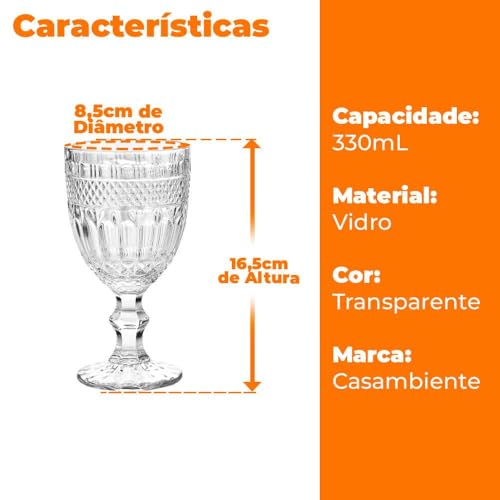 Taça de Vidro Barroco Transparente 330ml 1 peça - Casambiente