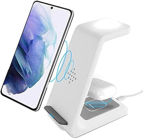 Wireless Charger,3 in 1 Fast Wireless Charging Stand for iPhone 13/12/11/Pro/Pro Max/X/XS/XR/8/Plus, Samsung S21/ S20/S20+/S10/S10+/S9, AirPods/Galaxy Buds(with Night Light)