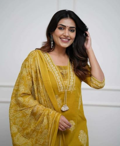Image of DR DIGITAL Women's Cotton Printed Straight Kurti with pant and Dupatta Set