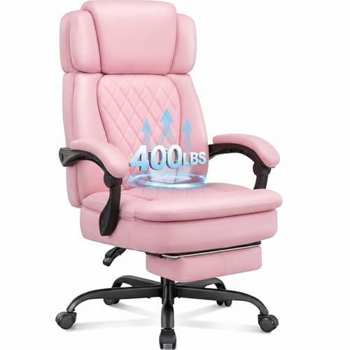 Zonelucky Executive High Back Home Office Chair with Foot Rest & Adjustable Headrest for Lower Back Pain Relief, Comfy Ergonomic Computer Desk Chair 400lb, Padded PU Leather Chair, Pocket Spring seat