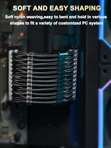 Sirlyr Transparent Connector PSU Cable Extension Kit Customed PC Power Supply Extend Mod 16AWG with 24 Pin ATX × 1/8 Pin EPS × 1/ Gold-Plated 8Pin Pcie × 2,Soft Nylon Braided Black