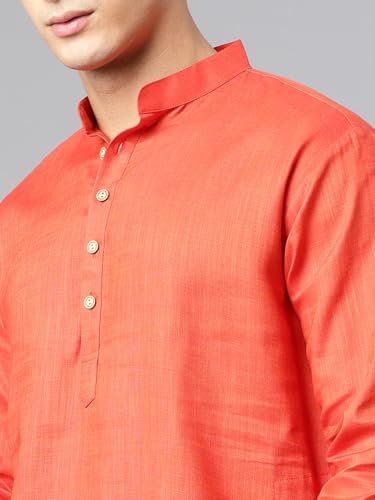 Image of Majestic Man Men's Cotton Regular Fit Traditional Mandarin Collar Ethnic Motifs Solid Long Kurta