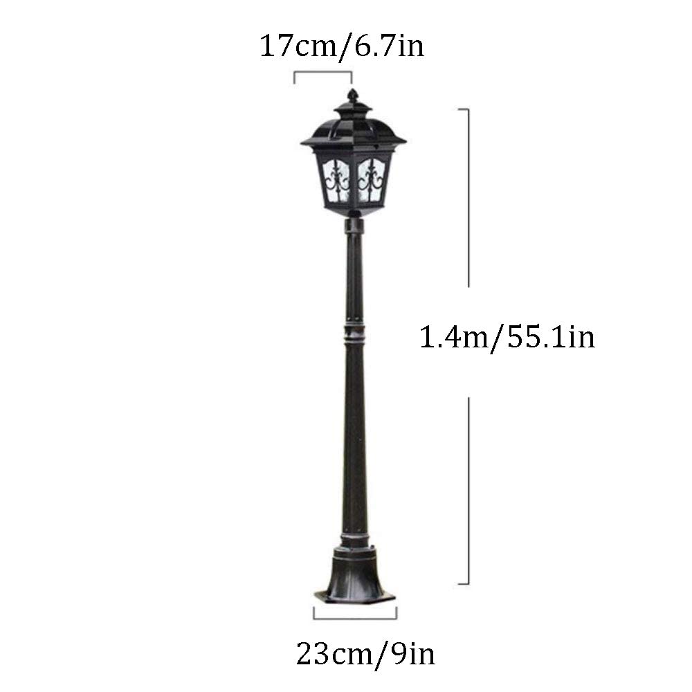 Vintage zewnętrzna lampa podłogowa do trawnika, szklany klosz, konstrukcja okna, odlew aluminiowy, latarnia uliczna, końcówka słupka do ogrodzenia lub tarasu.