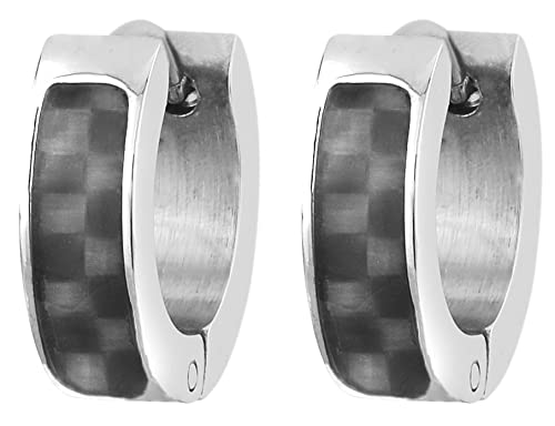 Pendientes de aro para hombre en acero y carbono Traveller de uso diario