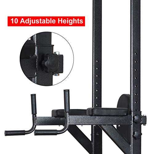 Power Tower Dip Station High Capacity 800lbs w/Weight Sit Up Bench Adjustable Height Heavy Duty Steel Multi-Function Fitness Pull Up Chin Up Tower Equipment for Home Office Gym Dip Stands (Black)