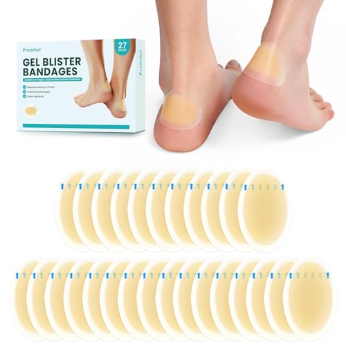 Image of Hydrocolloid Gel Blister Bandages Pads - Promifun Blister Cushions - Water Resistant Hydrocolloid Bandage for Foot, Toe, Heel - Gel Blister Bandages for Prevention & Recovery (27 ct, Heel Pack)