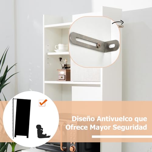 Miniatura 7 de Goplus Armario De Cocina, Armario Independiente Con Cajón Ancho, Estantes Ajustables, 2 Puertas, Estante Liso, Estante De Almacenamiento Para Comedor, Cocina, Salón, Restaurante Blanco