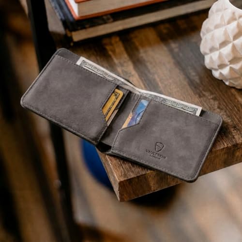 Image of Vaultskin MANHATTAN Slim RFID Blocking Bifold Leather Wallet for Men - Men's Leather Wallet, Front Pocket Minimalist Card Holder, Holds 9 Cards and Cash, Premium Italian Leather