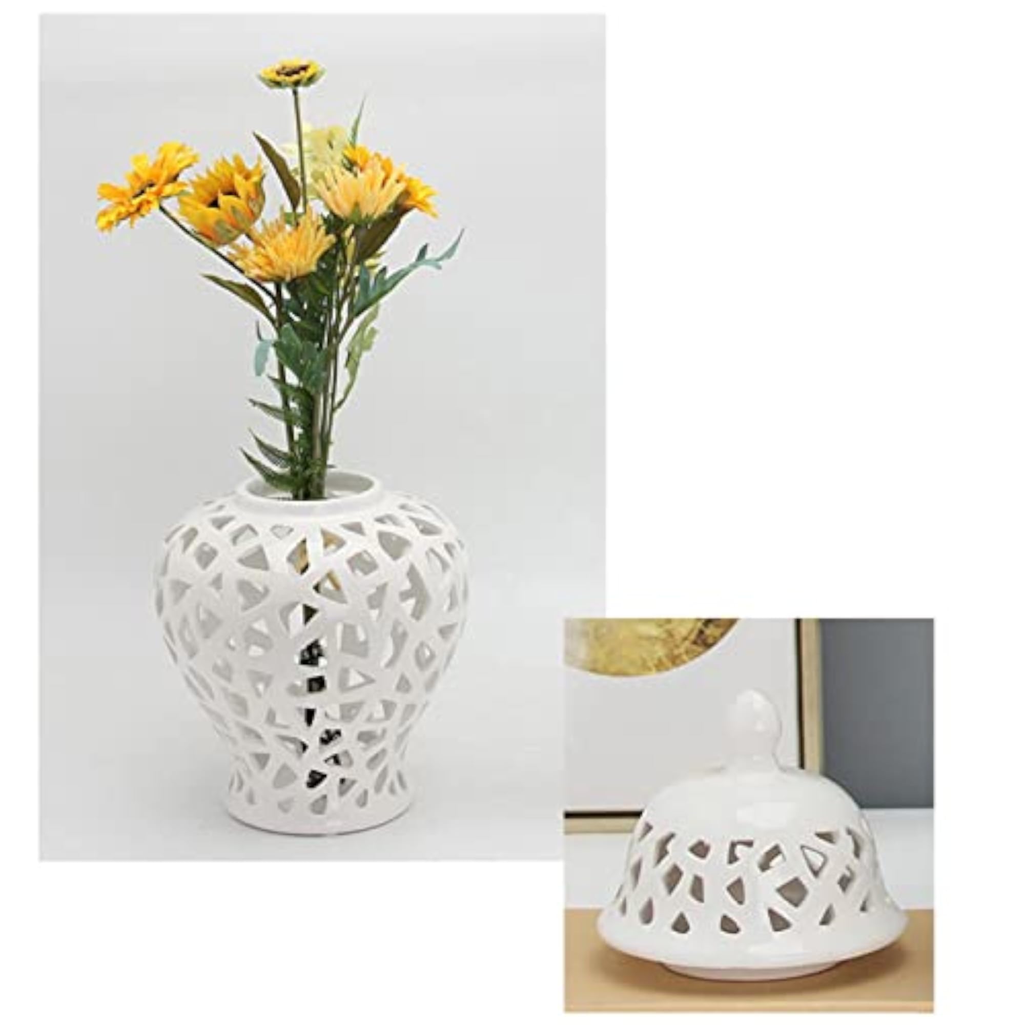 Hand Painted Glazed Ginger Jar for Floral Decor