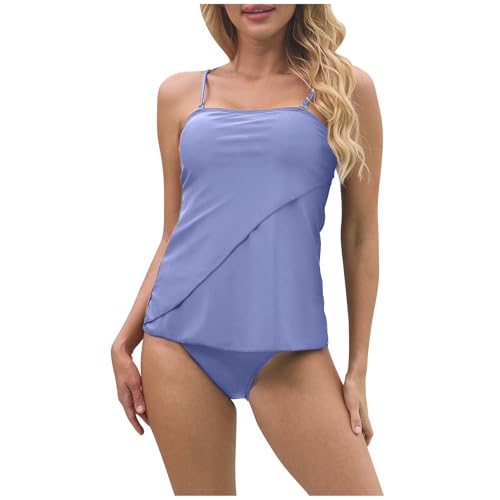 Tankinis para mujer, tirantes convertibles, acolchado extraíble, conjunto de parte superior e inferior de natación modesto, tela de secado rápido, Morado (, XL