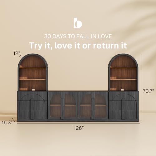 Image of BELLEZE Bijou 126 inch Wall Unit 6-Piece Modular TV Stand - Ebony