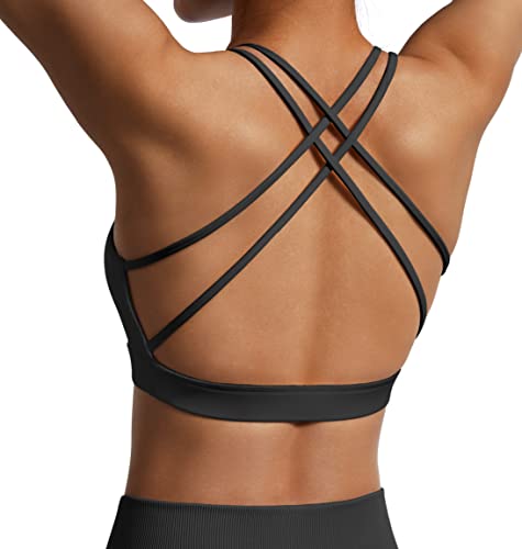 Rxrxcoco Strappy Sports Bras For Women Criss Cross Back Medium Support Workout Yoga Bra With Removable Cups(Black,M) #TOP22