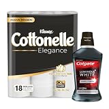 Kleenex Cottonelle Elegance XL, Papel Higiénico, 18 Rollos Con 215 Hojas Dobles C/U + Colgate Enjuague Bucal Luminous White Carbón Activado 500 ml