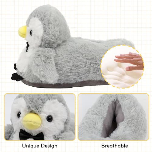 Image of Cute Women Penguin Animal Slippers Fluffy Warm Plush House Shoes Novelty Soft Slippers Cartoon Gifts for Birthday Christmas