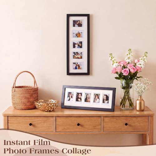 Image of Namalu 2pcs 2 x 3 Multi Pictures Frame Collage Wall Decor with 5 Openings | Hanging Mini Film Photo Wall Frames, Black Wood, 15.8 x 6.3 Inches, Wall Decoration Gifts for Display Birthday Wedding