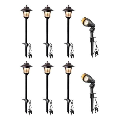 EDISHINE 8 Pack Low Voltage Landscape Lights Kit, 3W 120LM LED Pathway Lights & 3.2W 240LM Spotlights, 12V Outdoor Landscape Lighting with Connectors, Aluminum Landscape Light for Yard Path,