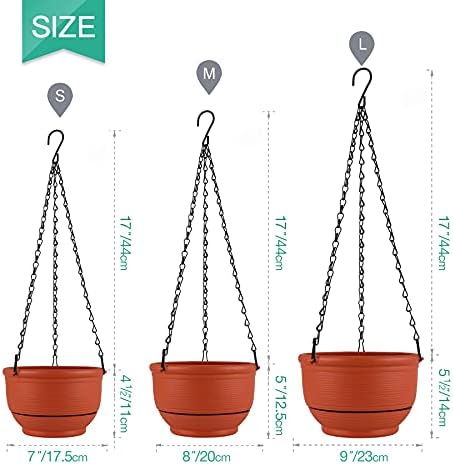 T4U Plastic Hanging Planter Self Watering Basket with Detachable Base 20CM Mint Green Set of 2 - Round Hanging Flower Plant Pot Deep Reservoir Container Box for House Plants Home Garden Decoration