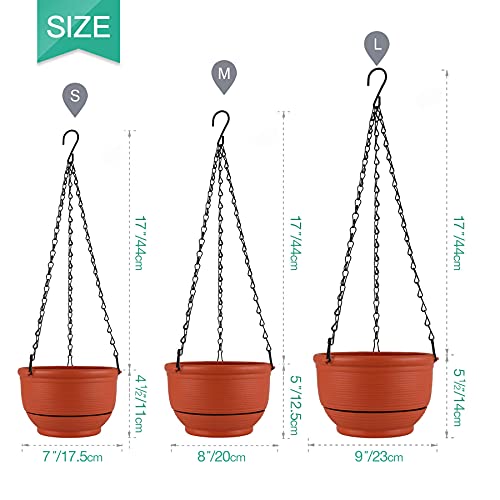 T4U Plastic Hanging Planter Self Watering Basket With Detachable Base 7 Inch Red Set Of 2 - Round Hanging Flower Plant Pot Deep Reservoir Container Box For House Plants Home Garden Decoration #TOP6
