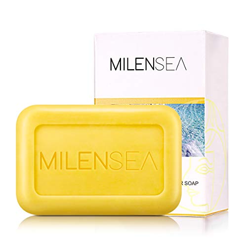 MILENSEA CleoQueen Dead Sea Sulfur Soap - 2 Pack, Natural Acne Treatment Face Bar Soap for Acne, Bedbugs, Oily Skin, Mites, Antimicrobial - With Custom Holder Case & Foaming Pouch - 4.4OZ x 2