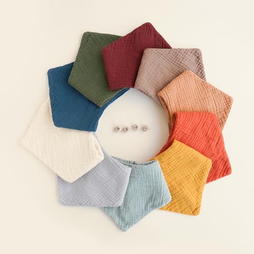 Konssy BYH-01 Muslin Baby Bibs 10 Pack Baby Bandana Drool Bibs 100% Cotton thumb #5