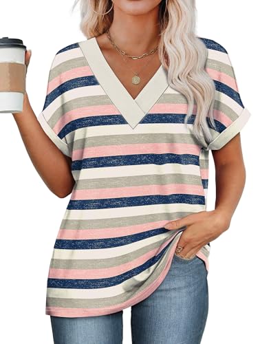 Image of WIHOLL Womens Summer Tops Short Dolman Sleeve Shirts 2026 Fashion V Neck Outfits Clothes