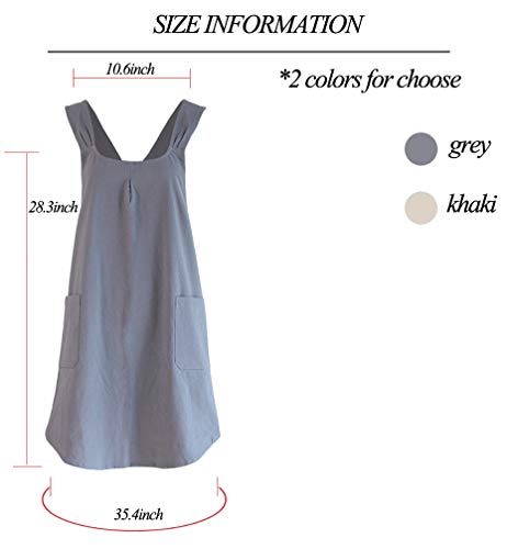 Losofar Soft Cotton Linen Apron Cross Back X-Shaped Japanese Style Pinafore Dress For Cooking, Housewarming, Daily Chores (Khaki, (28.3"X 35.4")) #TOP5