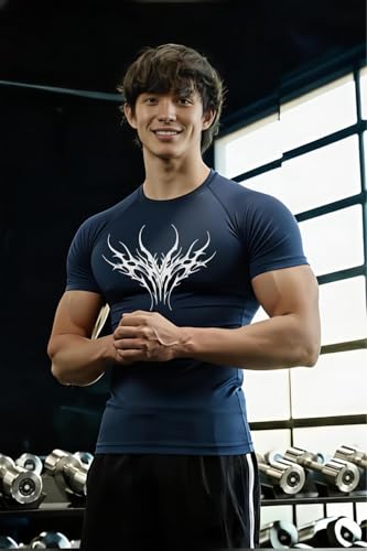 Image of Men Polyster Lycra Printed Half Sleeves Compression T-Shirt for Gym