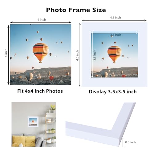 Image of JCJMY 4x4 Picture Frame White for Wall Hanging or Tabletop, Wall Mounting Horizontally or Vertically, 4 x 4 Wall Gallery Poster Photo Frame with Shatter Resistant Plexiglass, White