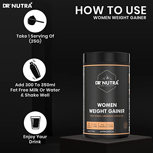 Image of Dr.NUTRA Women Weight Gainer powder for Increase Breast Muscle, Weight Gain and Mass Gain for Women - 1kg, Chocolate Flavor