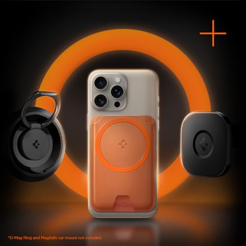 Image of Spigen for MagSafe Wallet, Holds 3 Cards, MagFit Compatible with iPhone 17 /16 /15 /14 /13 /12 Models, Pixel 10 Series, MagSafe-Cases, Pixelsnap and More, Card Holder - PU Metalic Orange (3-CardsMagFit+)