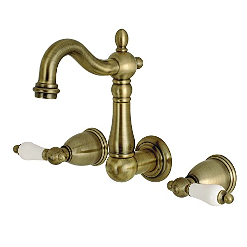Kingston Brass KS1223PL 8-Inch Center Wall Mount Bathroom Faucet, Antique Brass