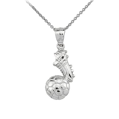 Soccer Ball With Shoe Charm Pendant Necklace In Polished 925 Sterling Silver, 16" #TOP27