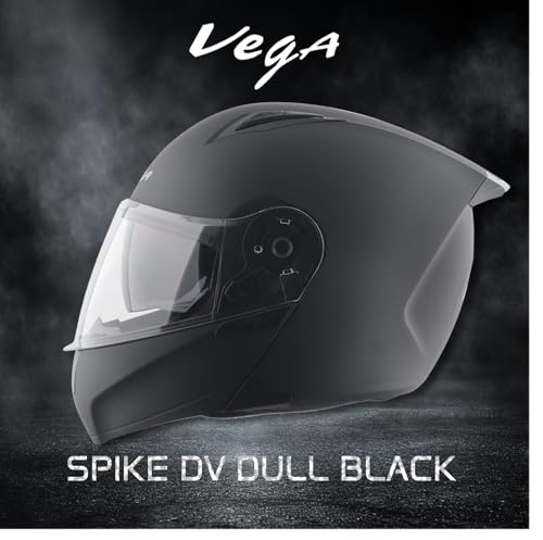 Image of Vega VM-02 Spike Flip-Up Motorcycle Helmet with ISI Certification | High-Impact ABS Shell, Dual Visor, UV & Scratch Resistant: Dull Black , M