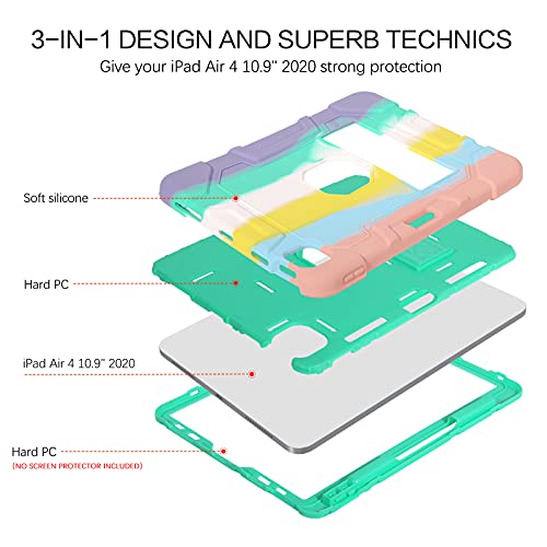 Bentoben Ipad Air 5Th / 4Th Generation Case, Ipad Air 10.9 Case, 3 In 1 Heavy Duty Shockproof Kickstand With Pencil Holder Protective Girls Women Boys Men Kids Case For Ipad Air 5/4 10.9", Rainbow #TOP2