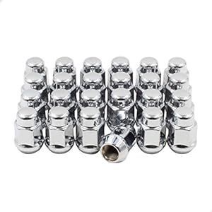Wheel Accessories Parts Set of 24 Lug Nut Closed End Bulge Acorn Lug Nuts 1.38” Long - Cone Seat - 21mm (13/16”) Hex Wheel Lug Nut (Chrome) (M12 x 1.5)