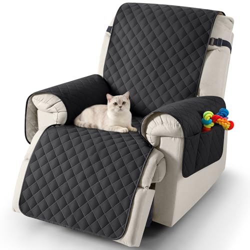 TAOCOCO Funda Sillon Relax Reclinable 1 Plaza, Funda Sofa Impermeable para Mascotas con Bolsillo, Ajustable Elástico, Fundas Sillon Relax Reclinable Antiarrays y Antimanchas(Negro, 22 Inch)