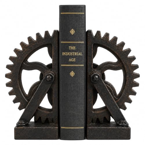 Comfy Hour 10.5 Inch Gear Bookends, Industrial Decor, Set of 2