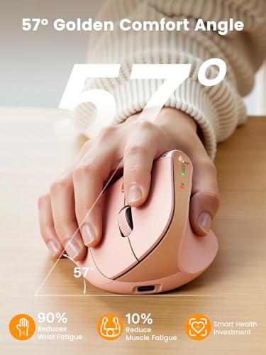 Image of SABLUTE Ergonomic Mouse, Rechargeable Wireless Vertical Mouse with 4 Adjustable DPI Options, Dual-Device Connectvity for Computer /PC /Laptop,Bluetooth Mouse for Window,Mac OS,Pink