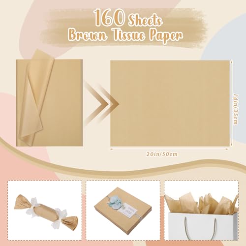 Image of woric 160 Sheets Brown Tissue Paper for Gift Bags 20 X 14 Inches Kraft Tissue Paper Bulk for Vintage Art Crafts Project Rustic Weddings Decorations Business Packaging