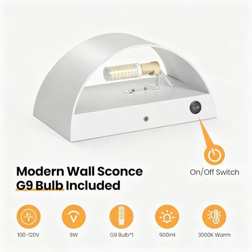 Image of LED Wall Sconces Hardwired with On /Off Switch, Modern Wall Light, White