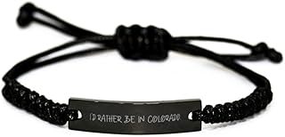 Useful Colorado Black Rope Bracelet, I'd Rather Be in Colorado, Gifts for, Present from, Engraved Bracelet for Colorado
