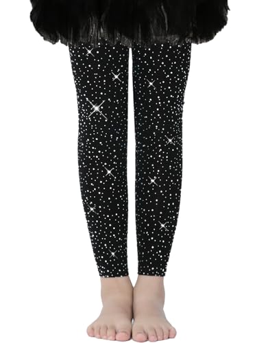 VINICUNCA Girls Sparkle Rhinestone Tights Ultra-Soft Footed Dance Stockings Cospaly Accessories (US Alpha Large Regular Footless Black)