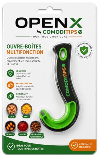 Ouvre-boîte manuel OpenX sans effort, ouvre-boîte à anneau, ustensile de cuisine ergonomique, protège les ongles et les doigts, facile à utiliser, idéal pour seniors, maison, camping et pique-niques
