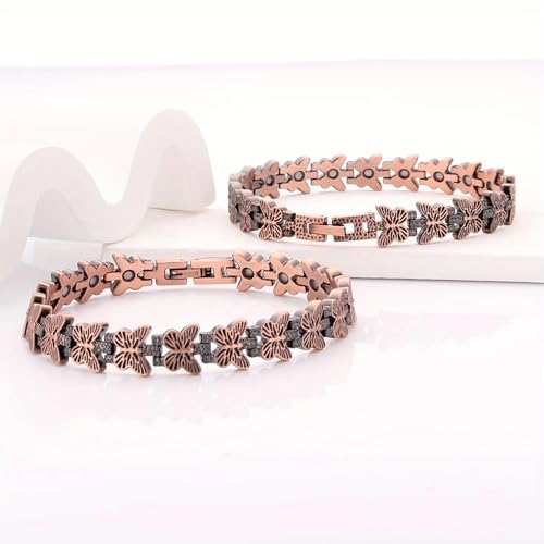 Image of Copper Bracelet for Women 99.9% Pure Copper Crystal Bracelets Link Chain Charm Jewelry Present 3500 Gauss with Adjustment Tool