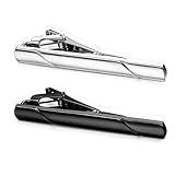 2 Pièces Pince à Cravate Homme,Slim Epingle a Cravate Homme,Classique,Métal, Argent et Noi...