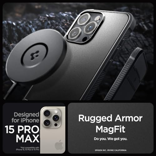 Spigen Rugged Armor MagFit Back Cover Case Compatible with iPhone 15 Pro Max (TPU | Matte Black)