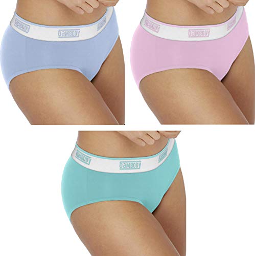 Absorbent Hipster: Sporty Period Panties | Protective Active Wear Underwear (Small, 3 Pack: Blue - Pink - Turquoise)