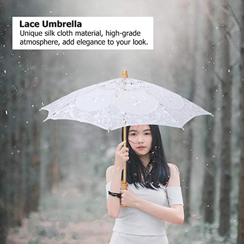 Miniatura 2 de TOPINCN Parasol bordado hecho a mano con flores de encaje para novia, boda, novia, fotografía, paraguas (S-blanco)