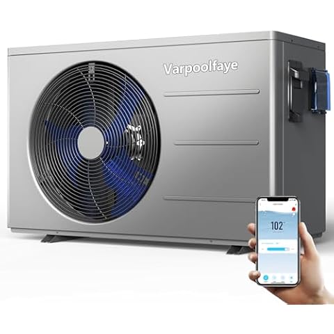 Varpoolfaye 40000 BTU Electric Pool Heater For Inground Pools 12000 Gallon Swimming Pool Heat Pump Above Ground Pool Heater Heating Cooling WiFi Control Schedule 220V Cover